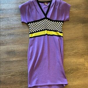 AYA Purple and Yellow Checkered Women's Sweater Dress